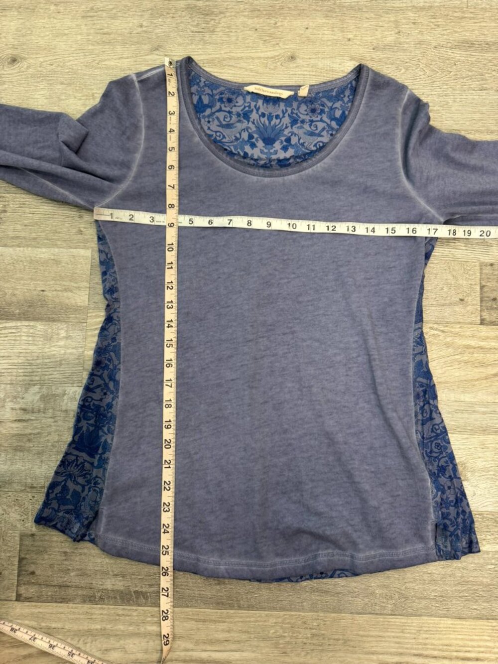 Soft Surroundings Blue/Purple Long Sleeve Knit Top Size Small Floral Back J3 - Picture 4 of 5